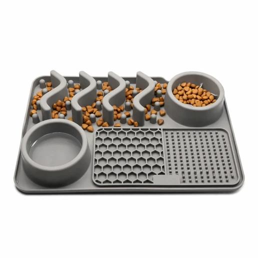 Lick mat con cuenco de silicona para perros, alfombra para lamer antiestrés con ventosas, patrón texturado y apta freezer